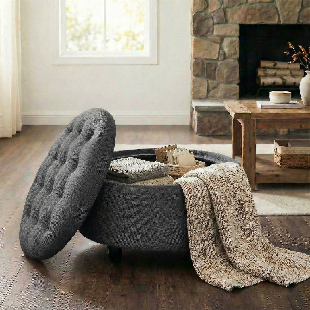 25'' Upholstered Round Storage Ottoman with Tufted Cushion